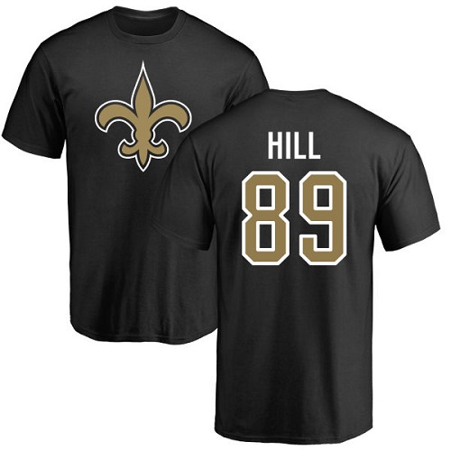 Men New Orleans Saints Black Josh Hill Name and Number Logo NFL Football #89 T Shirt